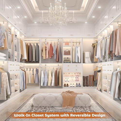 Closet System with 2 Drawers, 5 Hanging Robs, 4 Adjustable Shelves, 90.5"*31.5" Closet Organizer System with Corner Tower, L-shape Walk-in Closet System, Corner Closet System Set of 2, White - color: White, size: 90.5" * 31.5"