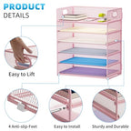 Marbrasse 2 Pack Desk Organizer with Handle, 6 Tier Paper Letter Tray, Mesh Desk File Organizer for Office, School and Home - Pink - color: 2 Pack 6 Tier - Pink