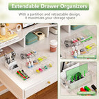 BLULEE Adjustable Clear Drawer Organizers, Expandable Bathroom Drawer Organizer Bins with Dividers, Versatile Makeup Organizer for Drawer, Plastic Desk Drawer Organizer (8 Pcs) - size: 8 PCS