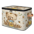 Custom Storage Basket with Name, Personalized Storage Bins with Zipper Lid, Foldable Fabric Storage Box Large capacity with Handle Flower Bee Bear - color: Option 20
