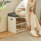 YMYNY Shoe Storage Bench with Cushion, 2 Tier Shoe Rack with Padded Seat, Adjustable Shoe Organizer Cabinet for Entryway, Living Room, Hallway, Closet, Bedroom, 15.4L*11W*16.54H, White, UHBD028W - color: White
