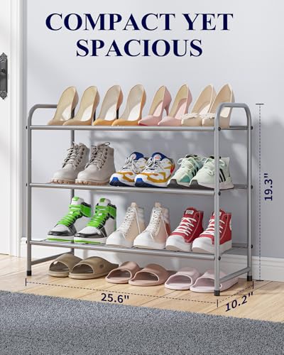 Kitsure Shoe Rack - Stainless Steel Shoe Organizer, Sturdy Shoe Rack for Closet and Front Door Entrance, Free Standing Shoe Shelf, Closet Organizers and Storage, 25.6" Wide - 3 Tier, Grey - color: Grey, size: 25.6" Wide - 3 Tier