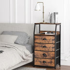 Furnulem Night Stand, Tall 4 Drawers Dresser for Bedroom, Hallway, Nursery, Closet Organizer, Nightstand Bedside Table Furniture, Vertical Storage Tower Fabric, Sturdy Steel Frame, Wood Top - color: Rustic Brown, style: 4 Drawers