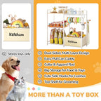 KAFAHOM Dog Toy Bin, Multi-Functional Dog Toy Basket with Collar Rod & Can Dispenser, Puppy Essentials Shelf, Dog Stuff Box, Perfect Basket for Dog Toys in Living Room, Great Gift for Pet Lovers - style: Ball Hook Shelf