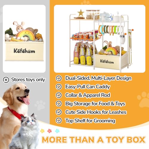 KAFAHOM Dog Toy Bin, Multi-Functional Dog Toy Basket with Collar Rod & Can Dispenser, Puppy Essentials Shelf, Dog Stuff Box, Perfect Basket for Dog Toys in Living Room, Great Gift for Pet Lovers - style: Ball Hook Shelf