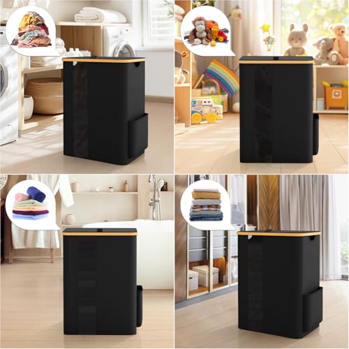 BlissTotes Laundry Basket with Lid, 80L Clothes Laundry Hamper with Handles and Removable Laundry Bag, Breathable Design Hamper with Lid for Bedroom, Bathroom, Dorm, Laundry Room - Black - color: Black, size: 80L