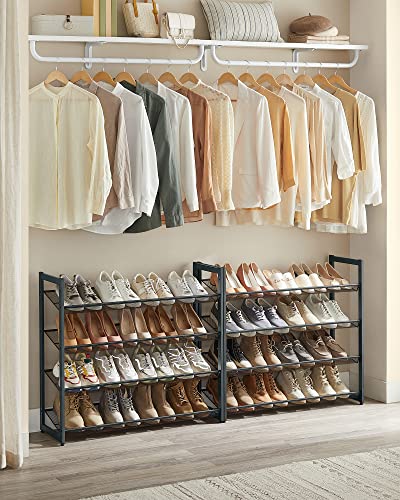 SONGMICS Shoe Rack, 8-Tier Shoe Organizer, Metal Rack for Garage, Set of 2, 4-Tier Stackable Shelf, with Adjustable Flat or Angled Shelves, 32-40 Pairs, Charcoal Gray ULMR08GB - color: Charcoal Gray, size: 8 Tiers (36.4"W)