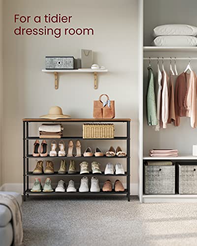 VASAGLE Shoe Rack, 5-Tier Shoe Storage Organizer for Entryway and Closet, Holds 20-24 Pairs of Shoes, 4 Fabric Shelves, Steel Frame, Industrial, Rustic Brown and Black ULBS136B01 - color: Rustic Brown + Black, size: 5 Tiers (47.2"W)