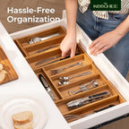 keechee 6-Piece Bamboo Drawer Organizer Set, 2.2" Deep Multi-Use Organizers for Utensils, Silverware, Cutlery, Desk, Bathroom, Junk Drawer & Makeup, Non-Slip Feet Included. - size: Bundle: 10 Slots (Expandable) + 5 Pc Set