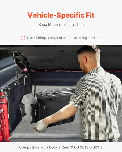 VEVOR Truck Bed Storage Box, Compatible with Dodge Ram 1500 2019-2021 L, Waterproof ABS Wheel Well Tool Box with Lockable Lid and Password Padlock, 6.6 Gal/25 L Truck Bed Toolbox, Driver Side, Black - size: Driver Side, style: Dodge Ram
