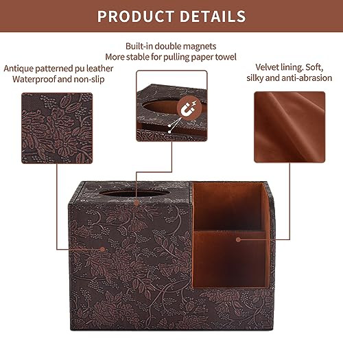 PU Leather Tissue Box Cover Square Tissue Holder Tissues Box Organizer with 2 Compartment,Remote Control Holder,Multifunctional Decorative Tissue Box Covers Cube,Home Office Desktop Storage Box,Retro - color: Retro