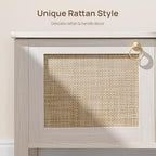 SICOTAS Rattan Shoe Rack Bench with Lift Top Storage: White Farmhouse Boho Shoe Cabinet Entryway Bench with Safety Hinges, Wooden Storage Chest for Bedroom, Entryway, Hallway, Living Room - color: White Cream Oak