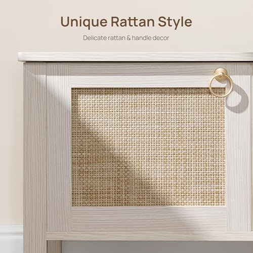 SICOTAS Rattan Shoe Rack Bench with Lift Top Storage: White Farmhouse Boho Shoe Cabinet Entryway Bench with Safety Hinges, Wooden Storage Chest for Bedroom, Entryway, Hallway, Living Room - color: White Cream Oak