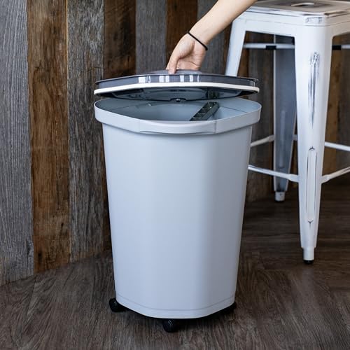 IRIS USA Pet Food Storage Container 25 lbs, Premium 60% Improved Airtight Seal with Air Valve, 2 Cup Scoop, Removable Wheels, Easy to Open - Made in the USA, Gray - color: Gray/Dark Gray, size: 25 lbs
