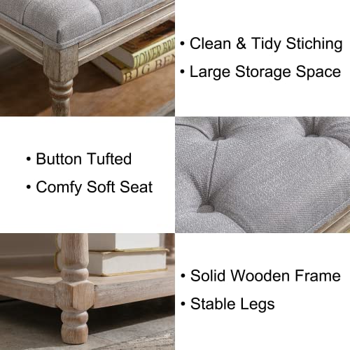 chairus Storage Bench 31.5" W Button Tufted Small Entryway Bench with Wooden Shoes Rack End of Bed Bench with Fabric Linen Upholstered Rectangular Seat for Bedroom Hallway Small Space, Grey - color: Grey, size: 31.5 Inches Seat
