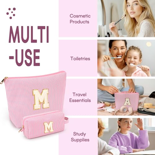 mibasies 2 PCS Initial Makeup Bags: Mothers Day Gifts for Women - Best Friend Birthday Gifts Graduation Gifts Wedding Bridesmaid Girlfriend Wife Daughter Sister Girl Gifts - Pink M - color: Pink, style: M