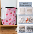 Cute Strawberry Laundry Basket,Bow Foldable with Handles Tote Bag Oxford Cloth for Bathroom Bedroom Dirty Clothes Storage Bucket 16" x 20.8" - color: Cute Strawberry Bow