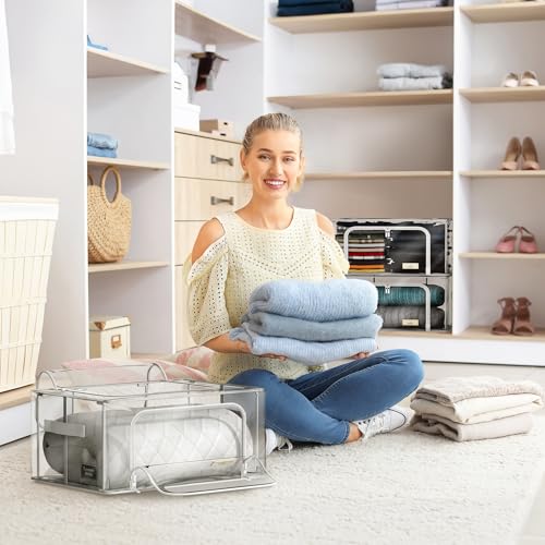 Sorbus Storage Bins with Metal Frame - Stackable & Foldable Clothes Organizer Bags - Clear Soft Plastic Storage Containers (2 Pack, Small) - size: Small, style: 2 Pack