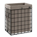 SONGMICS Laundry Hamper, 23.8 Gal. (90L) Laundry Basket, Collapsible Clothes Hamper, Removable and Washable Liner, Metal Wire Frame, for Bedroom Bathroom, Black and Camel Brown ULCB190N01 - color: Black + Camel Brown, size: 90 L