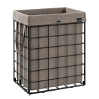 SONGMICS Laundry Hamper, 23.8 Gal. (90L) Laundry Basket, Collapsible Clothes Hamper, Removable and Washable Liner, Metal Wire Frame, for Bedroom Bathroom, Black and Camel Brown ULCB190N01 - color: Black + Camel Brown, size: 90 L