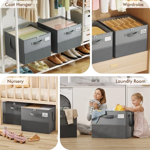 NestOrganix 2 Pack Shoe Organizer for Closet, Large Shoe Box Storage Containers, Foldable Shoe Storage Organizer Box Bin with Adjustable Dividers and Clear Cover, Space Saving Shoes Holder, Gray - color: Gray