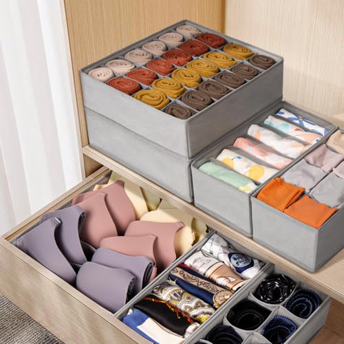 Criusia 16 Pack Sock Underwear Drawer Organizer, 96 Cells Dresser Organizer for Baby Clothes, Foldable Fabric Closet Organization and Storage Dividers Bins for Nursery, Bedroom - color: Grey, size: 16 Pack