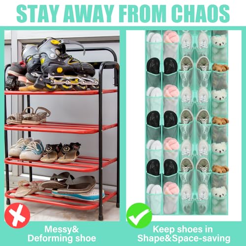 Windyun 40 over the Door Shoe Organizer Large Mesh Pocket Hanging Shoe Rack for Closet Turquoise Nonslip Behind Door Storage Holder Back to School Organizer for Dorm Room College Classroom Storage - color: Turquoise