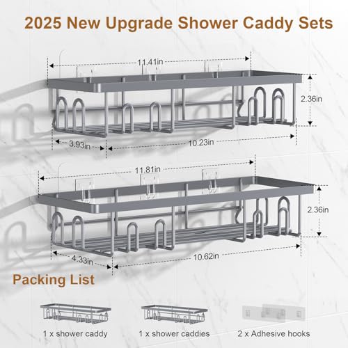 Getsrichfc Shower Caddy Adhesive, Rustproof Shower Shelves for Inside Shower, Large Capacity Bathroom Organizers and Storage, Shower Storage with Removable Hooks, No Drill Bathroom Accessories Grey - color: Grey