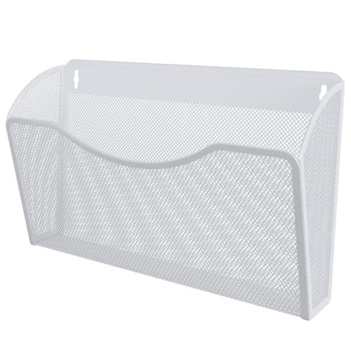 EasyPAG Wall File Organizer, Metal Mesh Hanging File Folder Holder for Letter/A4 Size Folders, Vertical Wall Mount Mail Sorter for Office Paperwork, Classroom, White - color: White
