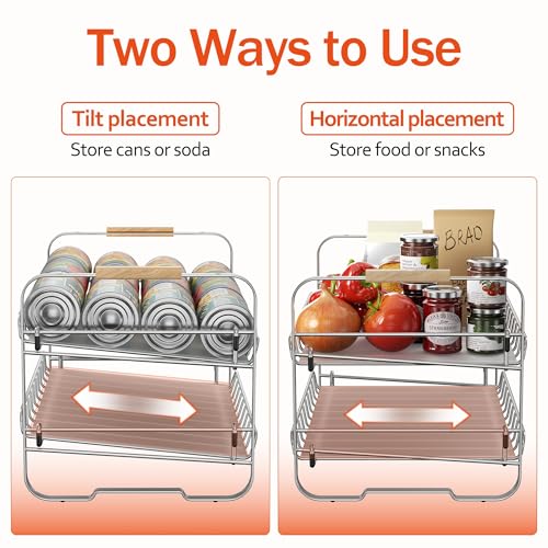 MAXIFFE 2-Tier Can Organizer for Pantry, 16.9"W × 11.5"D × 16.7"H, Stackable Metal Adjustable Hold 40 Cans Rack Storage Holder Dispenser for Soda Drinks Fruits, for Kitchen Countertop, 2 Pack Chrome - color: Chrome, size: 2 Tier - 2 Pack