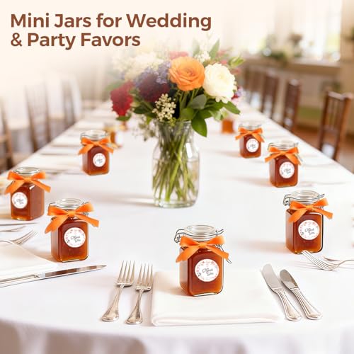 ComSaf Set of 12 Square Glass Jars with Airtight Lids (8 Oz), Pantry Canisters for Spices, Jams, & Herbs, Wire Clamp Jar for Overnight Oats, Pickling, Favors, Includes Labels & Funnel - size: 8oz*12