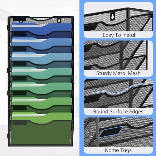 Kuntine.B Wall File Organizer Office Hanging Magazine Holder Wall File Organizer for Office Home (Black, 8 Tier) - color: Black, size: 8 Tier & No Hangers