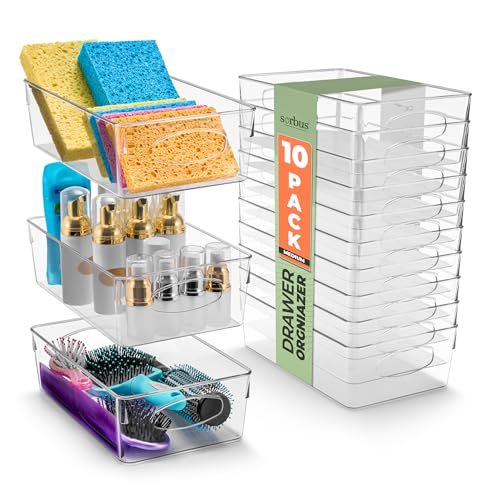 Sorbus Medium Clear Plastic Storage Bins for Organizing, 10 Pack Clear Organizer Bins with Handles Plastic Storage Bins for Closet, Pantry, Fridge, Medicine Cabinet Organizer, Shelves, Freezer, Drawer - size: Medium, style: 10 Pack