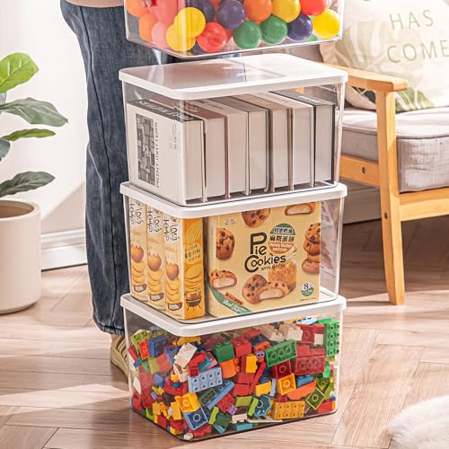 Clear plastic storage bins with LIDS,storage containers for snacks, cosmetics, books, dog food, Storage Organizer for Nursery，Kitchen, Living room,Bedroom, Bathroom, Office (Clear-White Lid, 4XL) - color: Clear-White Lid, size: 4XL