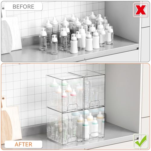 Yieach 7.6" H Baby Bottle Organizer for Cabinet,4 Pack BPA FREE Bottle Storage Organizer Baby,Clear Stackable Storage Drawers for Makeup,Skincare,Beauty Products Bathroom Closet Organizers and Storage - color: Clear-7.8 In Tall, size: 4 PCS