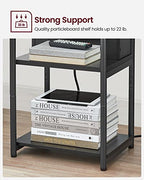 VASAGLE Side Table with Charging Station, 3-Tier End Table with USB Ports and Outlets, Nightstand for Living Room, Bedroom, 11.8 x 13.4 x 22.8 Inches, Plug-in Series, Black - color: Black