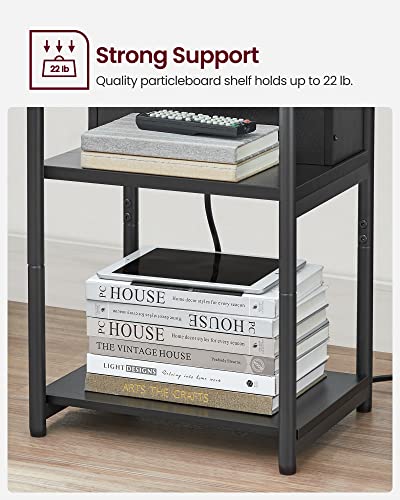 VASAGLE Side Table with Charging Station, 3-Tier End Table with USB Ports and Outlets, Nightstand for Living Room, Bedroom, 11.8 x 13.4 x 22.8 Inches, Plug-in Series, Black - color: Black