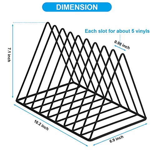 EASEPRES Vinyl Record Holder Storage, 9 Slot Metal Magazine Book Album Display Rack, Stylish Triangle Desktop File Sorter Organizer for Home Office, Black - color: Black