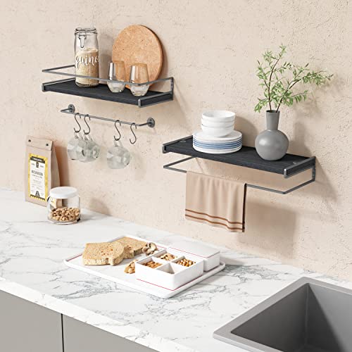 Forbena Black Floating Shelves for Bathroom Wall Set of 2, Kitchen Spice Rack Wall Mount, Modern Wood Hanging Wall Shelves for Bedroom Organizer, Restroom Pantry Closet Storage (Grey-Black) - color: 3. Black-grey
