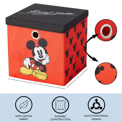 Idea Nuova Disney Mickey Mouse Collapsible Fabric Storage Cube,10” Organizer Bin with Lid for Bedroom, Playroom, and Closet - color: Mickey Mouse