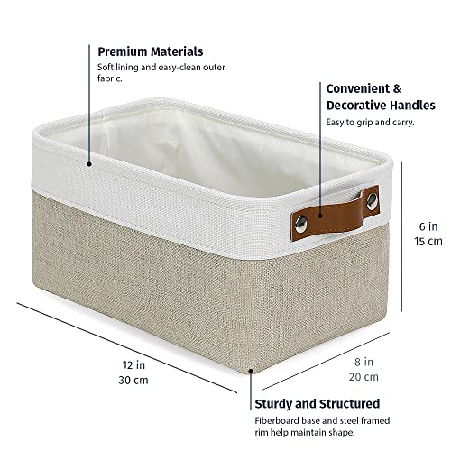 OrganiHaus Small Fabric Storage Baskets 3 Pack, 12x8in Cloth Storage Bins for Shelves, Small Baskets for Organizing Bathroom Pantry Closet, Canvas Shelf Baskets, Beige/Off-White - color: Beige / Off-White, size: Small - 3pc