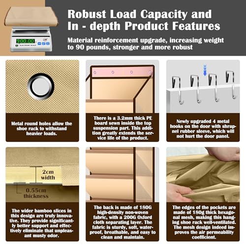 10 - Pocket Over - the - Door Hanging Shoe Organizers & Rack, Made of Sturdy 600D Oxford + Non - Woven Fabric, Space - Saving Storage for Shoes, Boots & More (Cream-colored) - color: Cream-colored