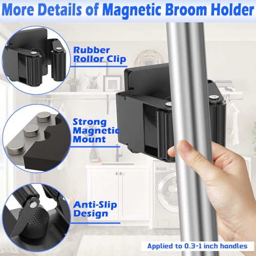 Strong Magnetic Mop Broom Holder, 2 Pack Heavy Duty Magnetic Mop Hanger for Refrigerators, Magnet Wall Mount Broom Holder Tool Storage for Laundry Room Garage Kitchen Workshops Metal Shed - size: 2Pcs Magnetic Broom Holder