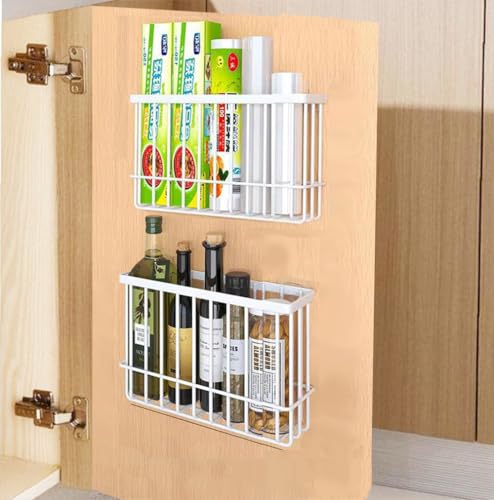 2 Piece Kitchen Cabinet Door Storage Box,Self Adhesive Wall Mounted Storage Boxes,Wardrobe/Bathroom/Refrigerator Small Items Organizer Storage Box (White) - color: White
