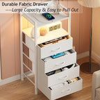 Furnulem White Nightstand with Charging Station, Night Stand Side Table with Led Light, Tall Dresser for Bedroom with 4 Fabric Storage Drawers, Metal Frame, Wood Shelf(White) - color: White, style: 4 Drawer