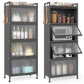 Giantex 5-Tier Kitchen Storage Cabinet, Mobile Microwave Stand with Flip-up PC Doors, Freestanding Kitchen Bakers Rack with 4 Rolling Casters, for Dining Room, Living Room and Study, Grey - color: Grey