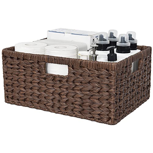 GRANNY SAYS Large Wicker Basket, Decorative Woven Basket for Storage, Waterproof Storage Basket Organizer, Wicker Storage Basket for Organizing, Brown Basket, 1-Pack - color: Brown, size: 16 ½"L x 13"W x 7 ½"H