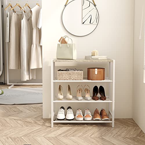 HOMEFORT 4-Tier Shoe Rack, Modern Industrial Shoe Storage Tower, Narrow Shoe Organizer for Closet Entryway, Small Shoe Rack Table with Durable Metal Shelves and MDF Top, White Oak - color: White Oak, size: 4-Tier (11.8"D x 23.23"W x 24.8"H)