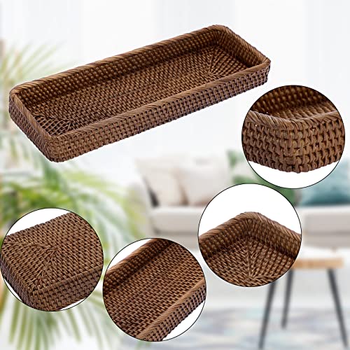 Sumnacon 16 Inch Rattan Bathroom Vanity Tray - Decorative Wicker Toilet Tank Tray for Paper Hand Towel,Vintage Storage Basket Bin for Bathroom Kitchen Toilet Tank Vanity Countertop Table Shelf,Brown - color: Brown, size: 16" x 6.5" x 1.8"