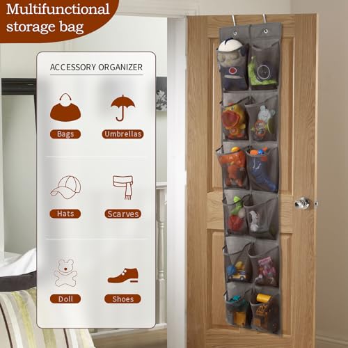 GOMAJI 12 Large Pockets Over The Door Hanging Shoe Organizer, LIGHT BROWN COLOR